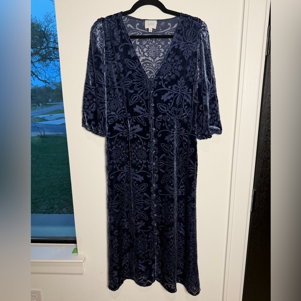 Johnny Was JADE Ryan Silk Velvet Burnout Midi Dress Bohemian Whimsigoth Floral - Picture 9 of 14
